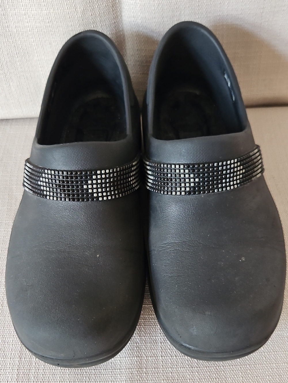 CROCS Women's Black Slip-On Clogs with Mock Studded Strap
